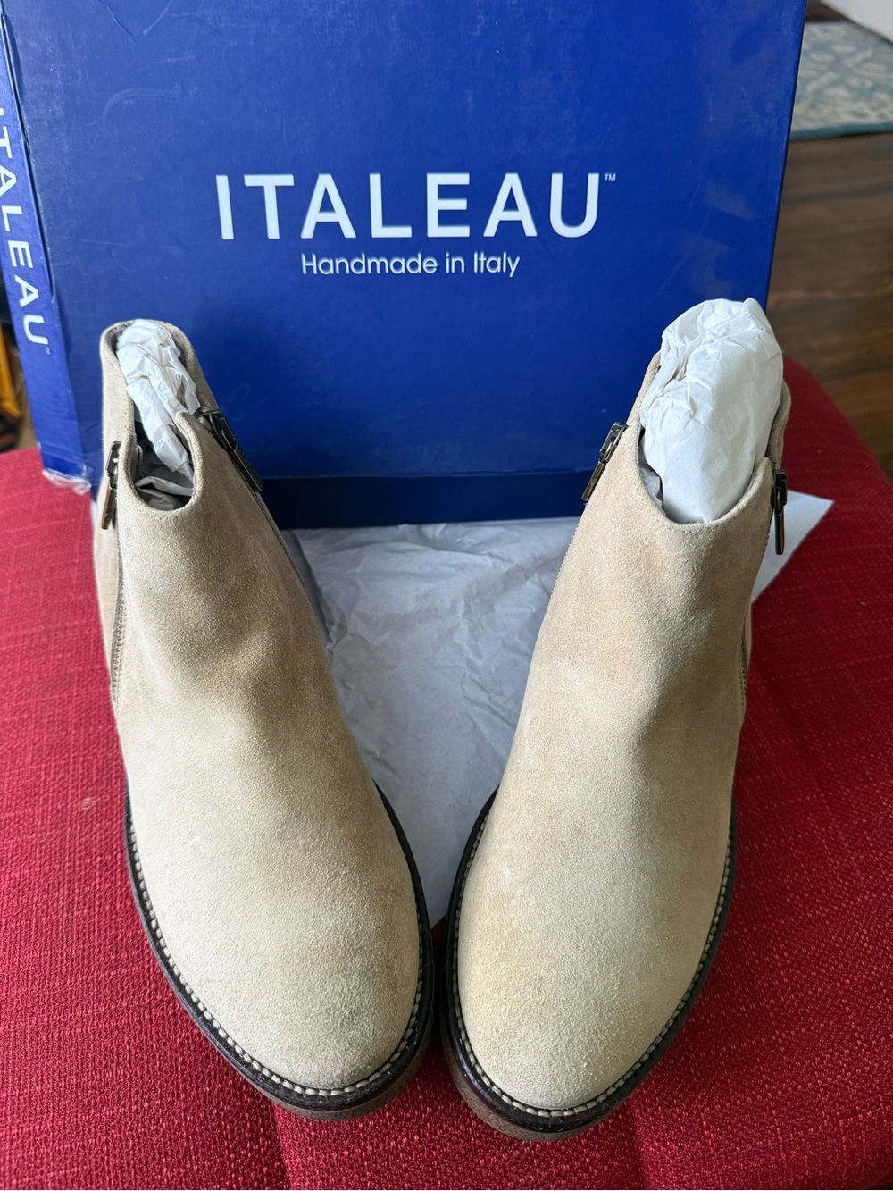Italeau Beige Suede Zip Ankle Boots sizes 40